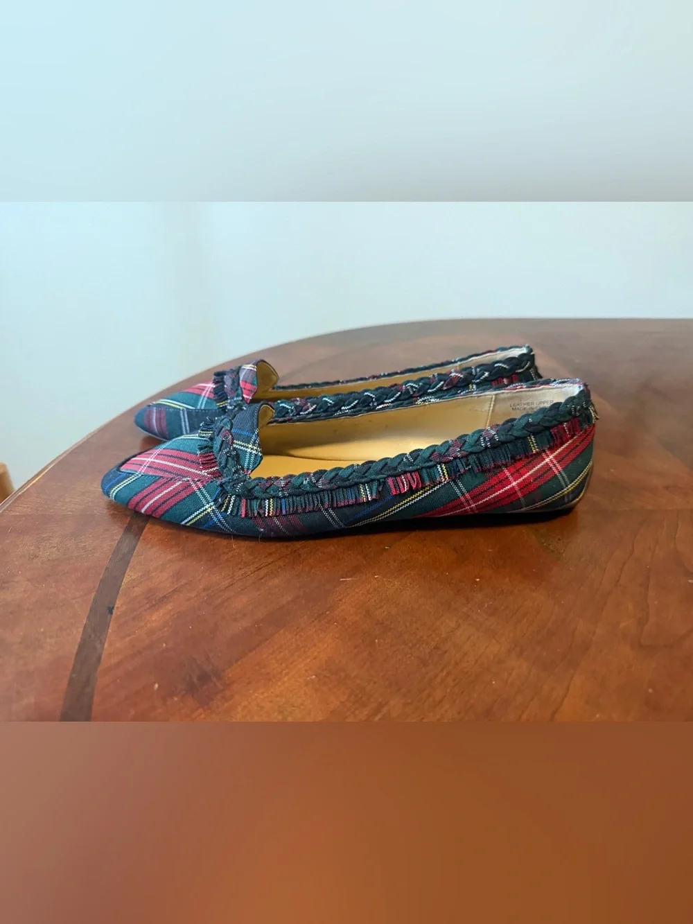 Talbots Francesca Driving Flats Tartan Size 9.5 Plaid Shoes Christmas Ruffle